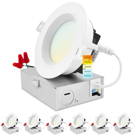 Luxrite 4 Inch LED Recessed Downlights 5CCT 2700K-5000K 15W 1300LM Dimmable Wet Rated IC Rated, 6PK LR22632-6PK